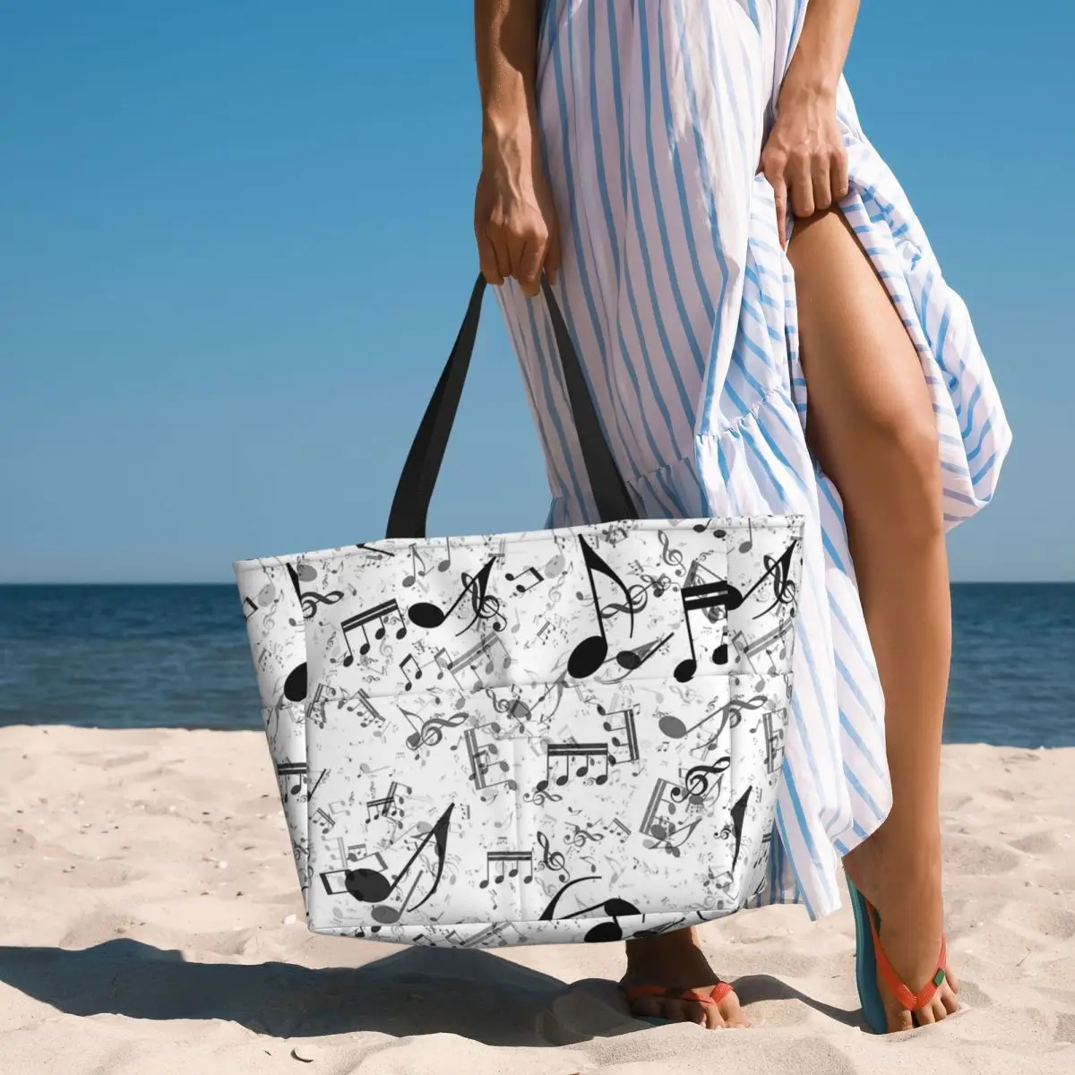 Bass Music Notes Beach Tote Ba - Yoga Fitness Music review and price