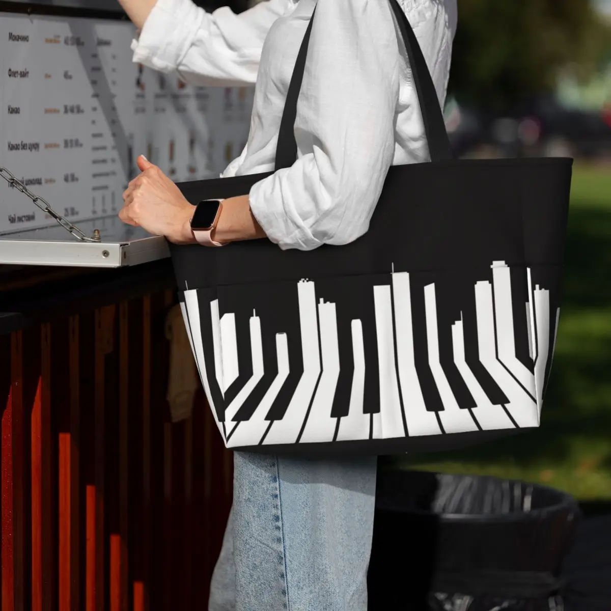 Piano City Music Beach Tote Ba - Yoga Fitness Music review and price